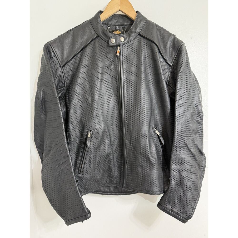 Power Trip Men's Leather Mesh Armored Motorcycle Jacket Coat Size Medium M